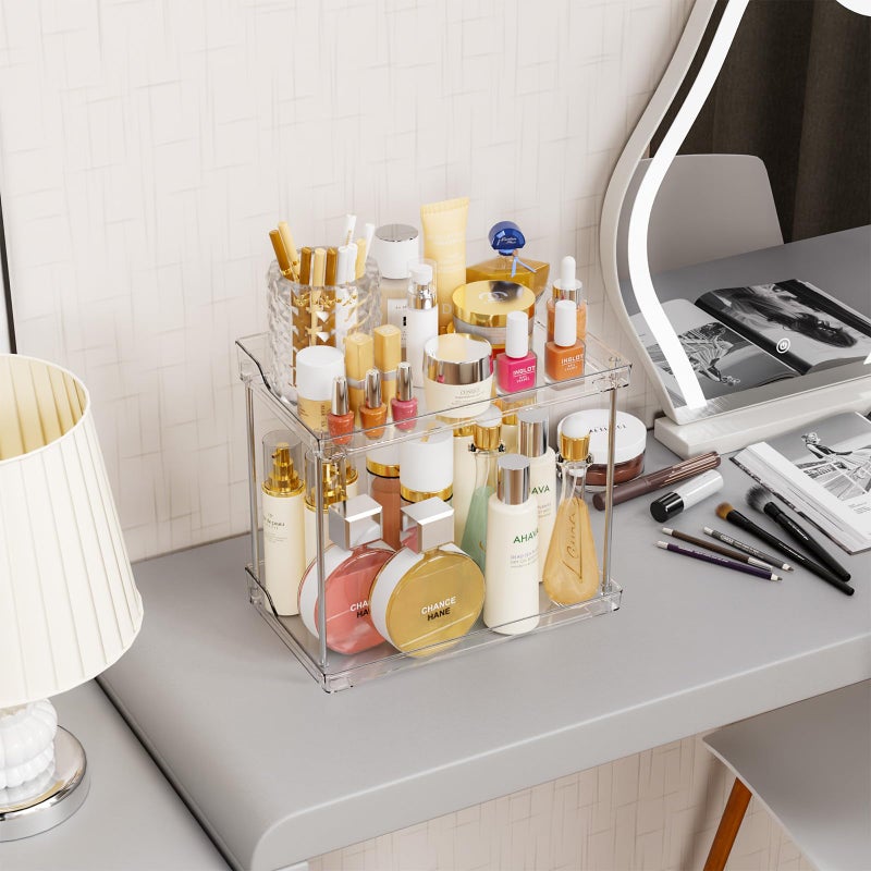 Yieach 2 Tier Bathroom Counter Organizer Tiered Bathroom Organizer for Makeup Perfume Beauty Products Skincare Organizers Shelf Vanity Storage Tray for Bedroom Spice Racks for Kitchen Corner Rectangle - Image 5